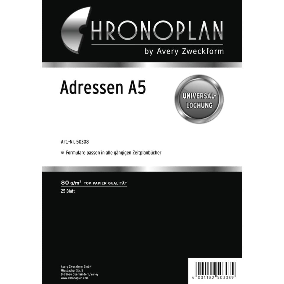 Ersatzadressblätter, A5, 25 Blatt, weiß CHRONOPLAN 50308