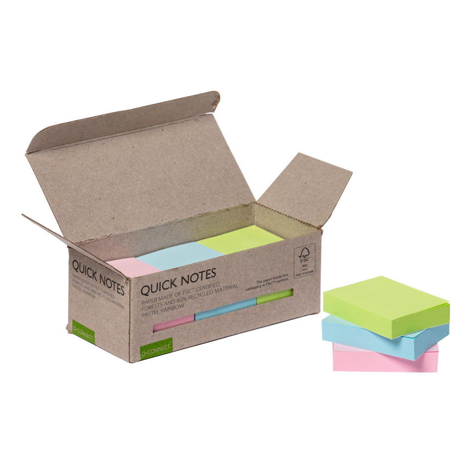 Q-CONNECT Haftnotizblock Recycling - 51 x 35 mm, pastell, 12 Stück