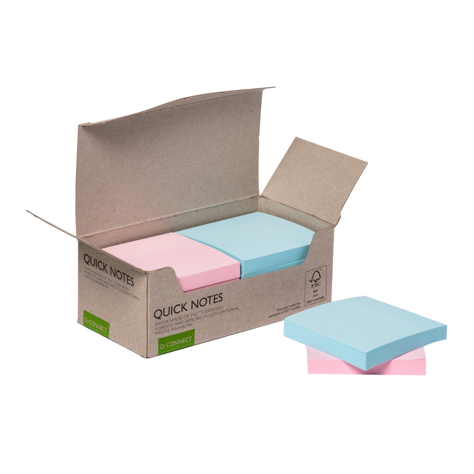 Q-CONNECT Haftnotizblock Recycling - 76 x 76 mm, pastell, 12 Stück