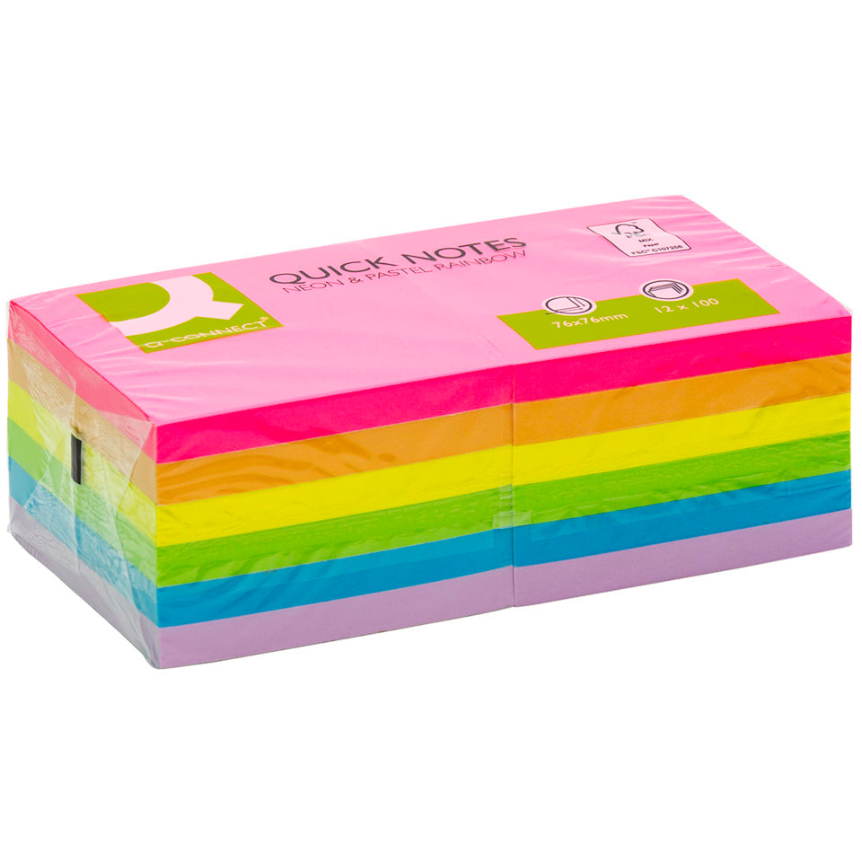 Haftnotizblock, 76x76mm, 12x100 Blatt sortiert Q-CONNECT KF10959