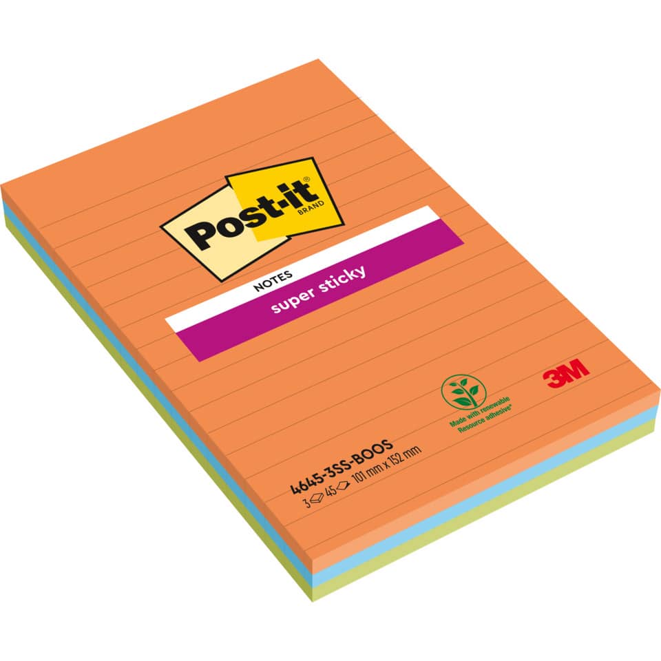 Haftnotizblock 101x152mm 3St sortiert POST-IT 4645-3SS-BOOS SuperSticky