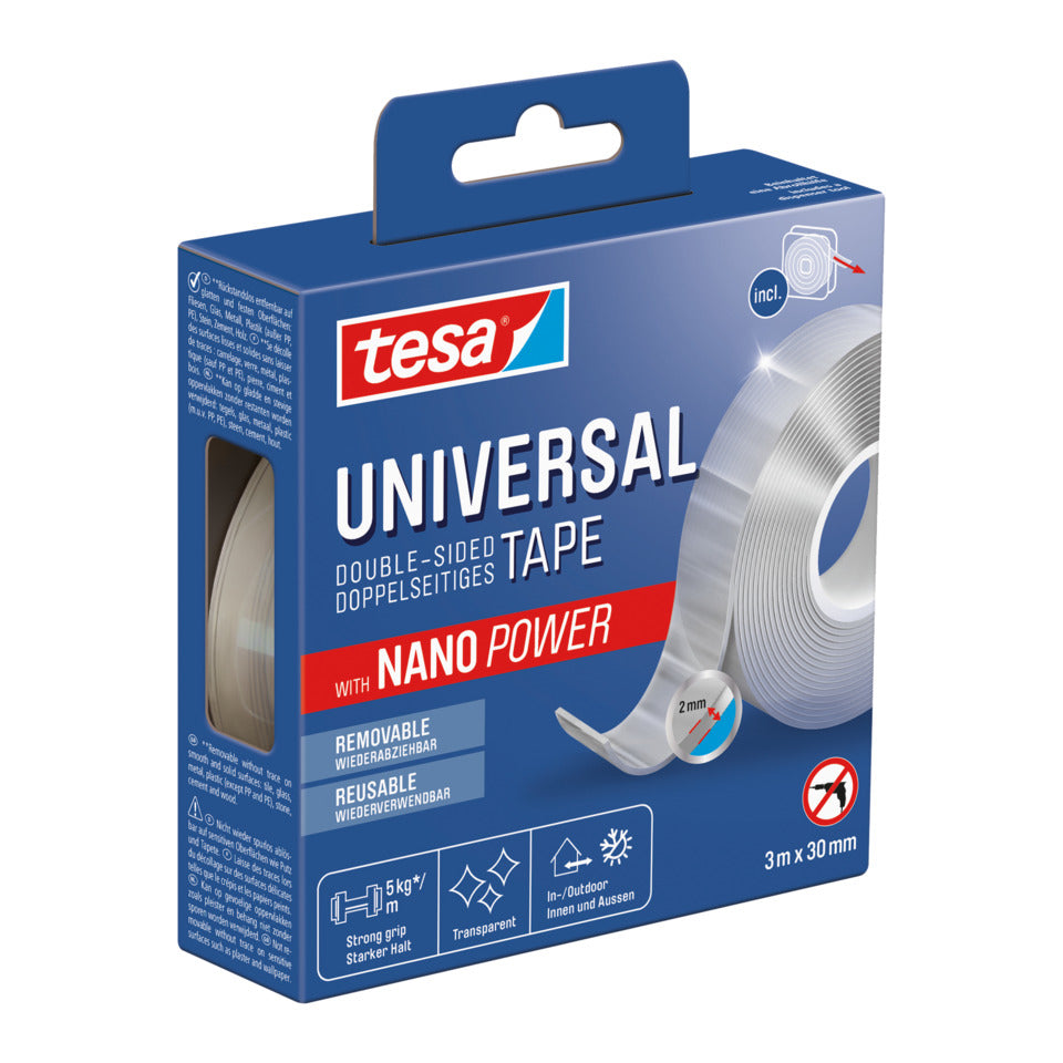 TESA Doppelklebeband Universal Tape, 3 m x 30 mm, 5kg, transparent