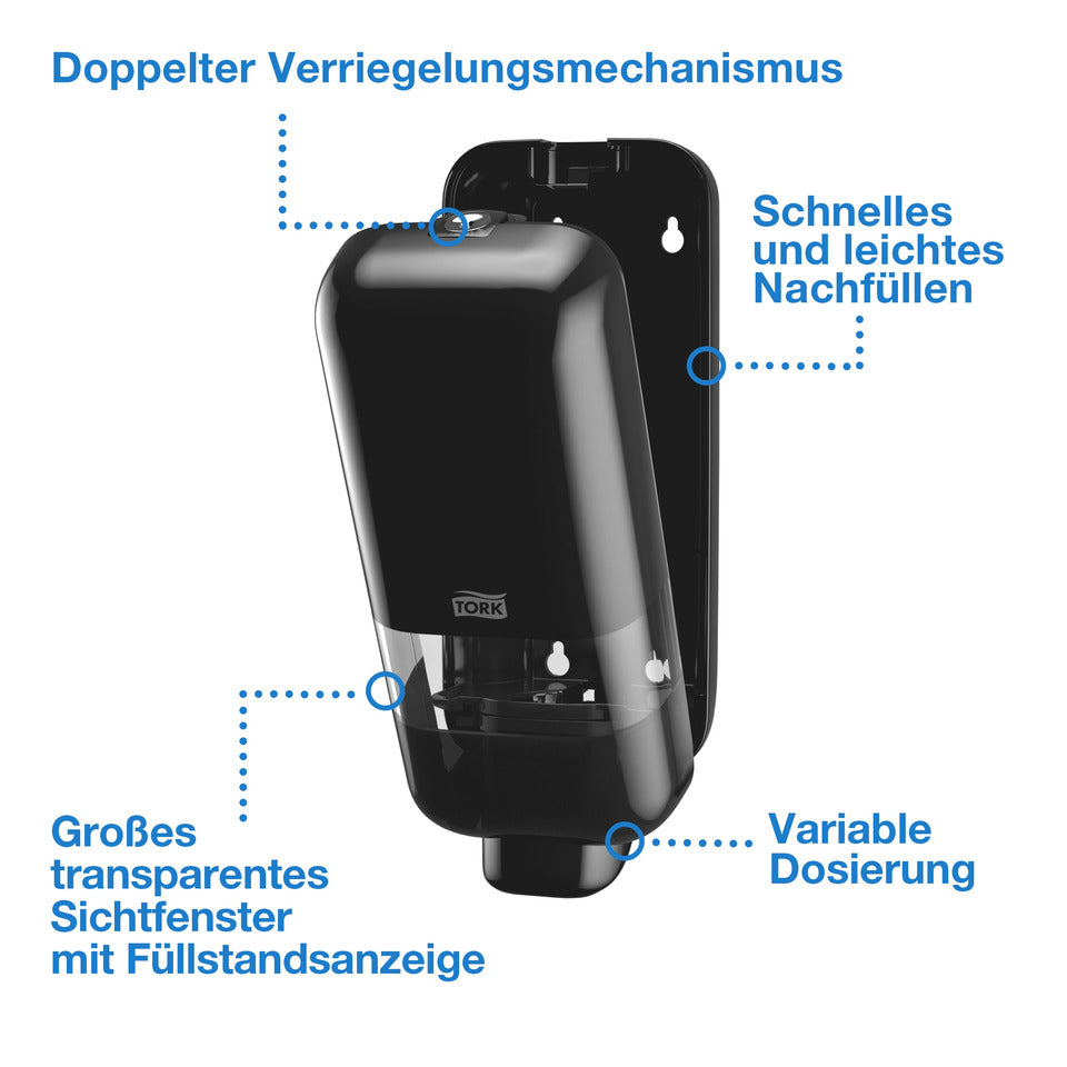 TORK Seifenspender für Schaum- und Flüssigseife Sytem S4 NEU, 1L, schwarz