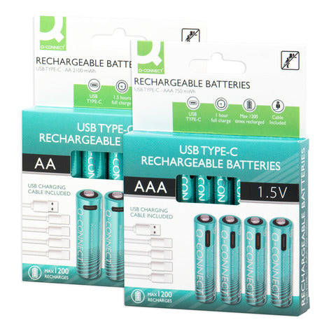Q-CONNECT Batterie Akku/USB-C, HR03/AAA/Micro, NiMH 500mAh, 4 Stück