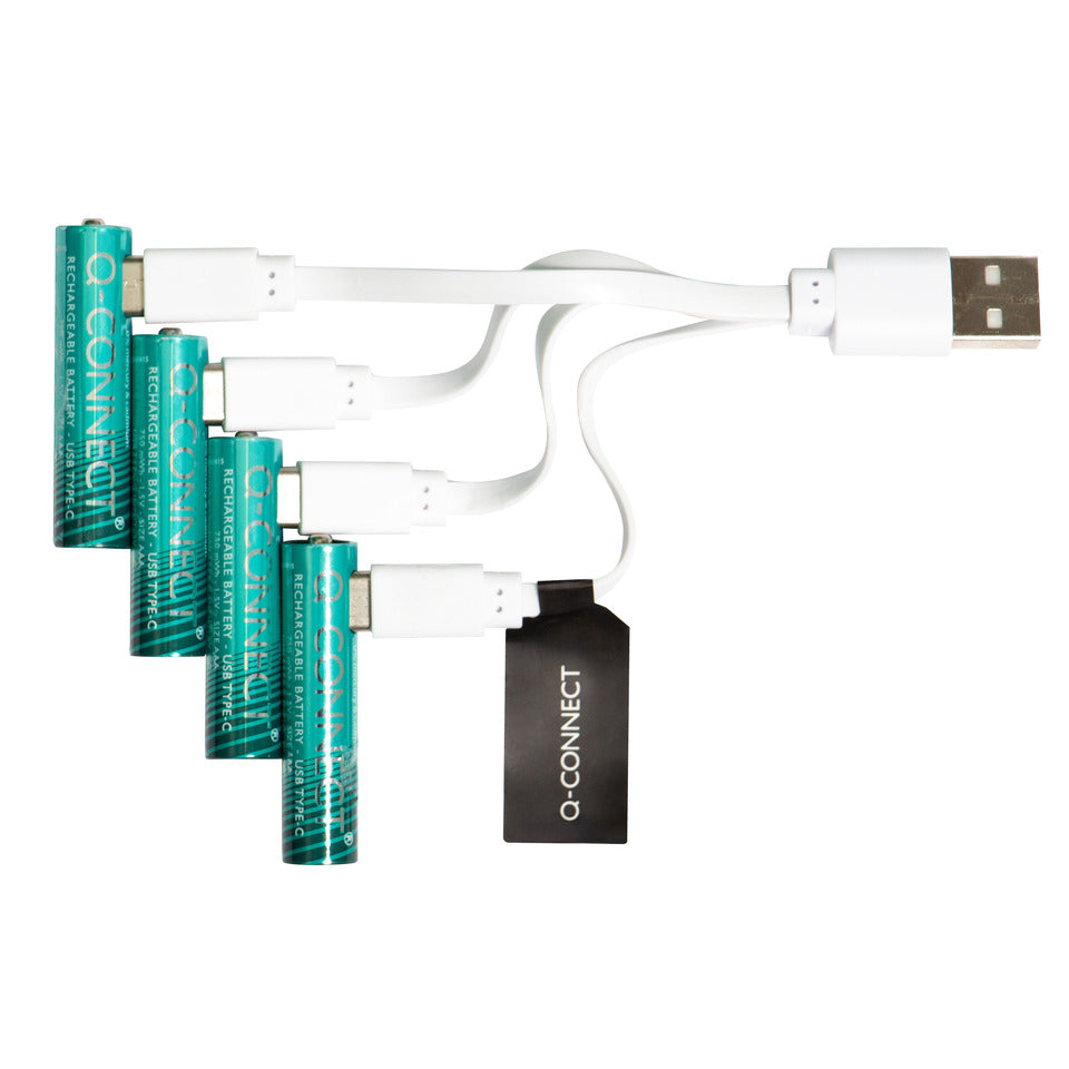 Q-CONNECT Batterie Akku/USB-C, HR03/AAA/Micro, NiMH 500mAh, 4 Stück