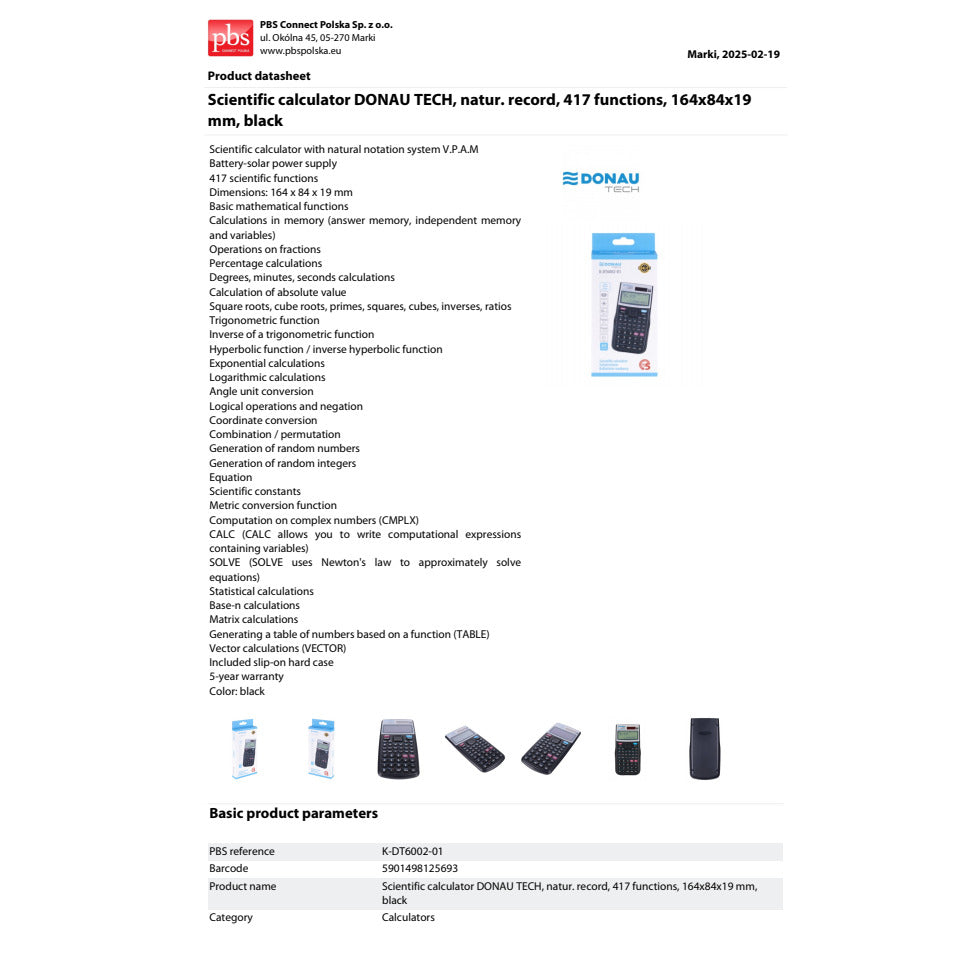 Schulrechner wissenschaftlich, schwarz DONAU K-DT6002-01