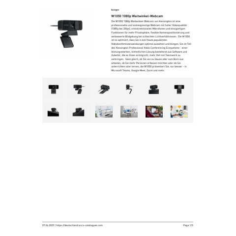KENSINGTON Weitwinkel-Webcam W1050 1080P schwarz