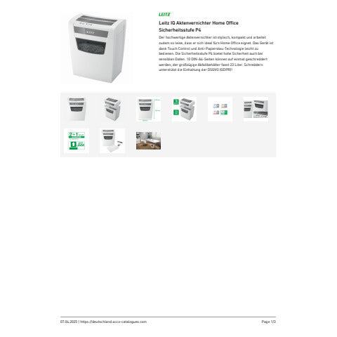 LEITZ Aktenvernichter IQ Home Office - Partikelschnitt P4, 10 Blatt, weiß
