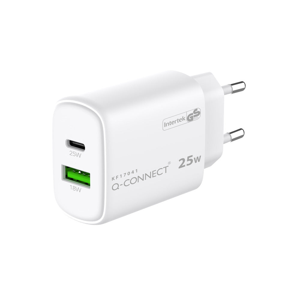 Q-CONNECT GaN-Ladegerät 25W, 1x USB-A und 1x USB-c, weiß