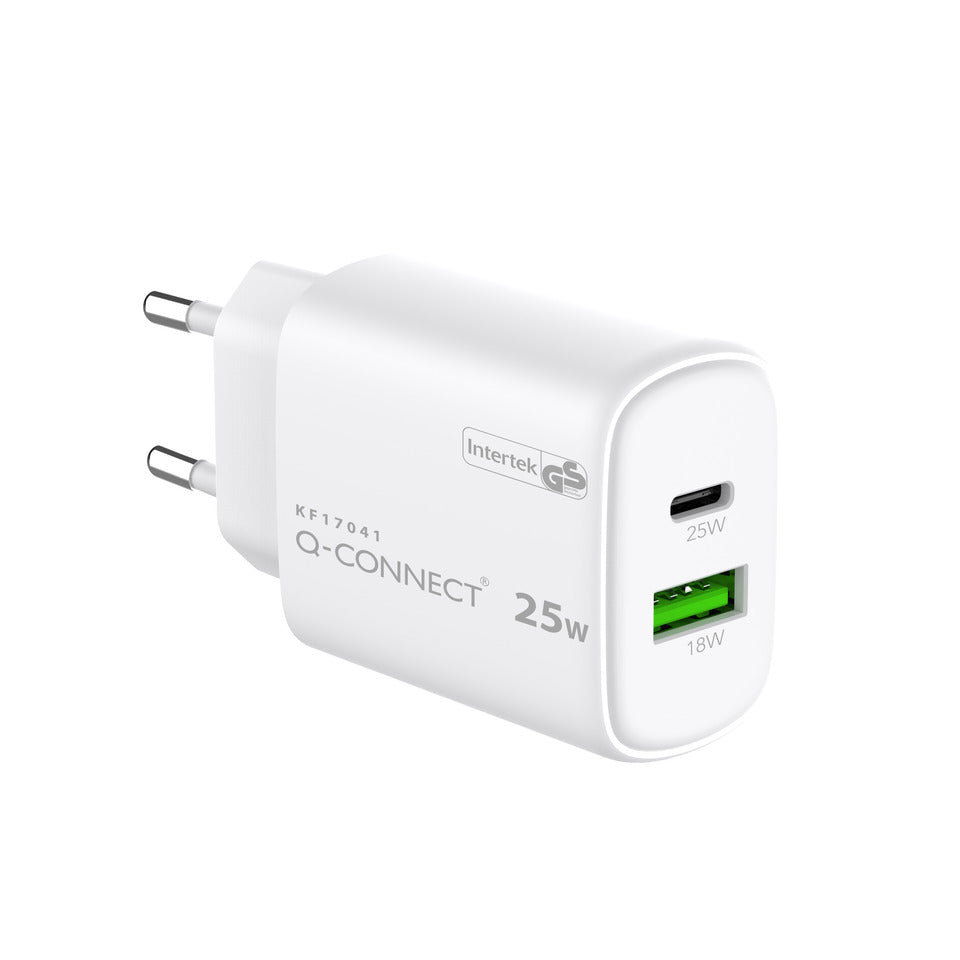 Q-CONNECT GaN-Ladegerät 25W, 1x USB-A und 1x USB-c, weiß