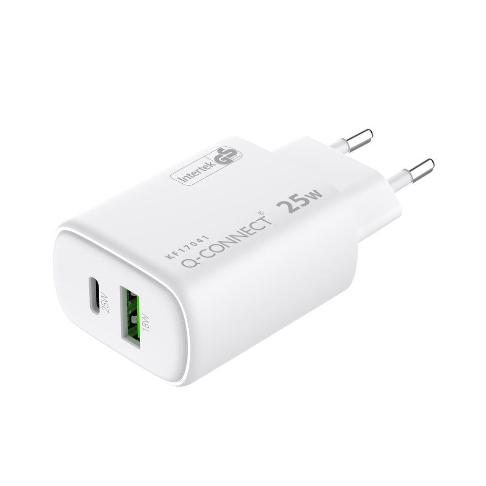 Q-CONNECT GaN-Ladegerät 25W, 1x USB-A und 1x USB-c, weiß