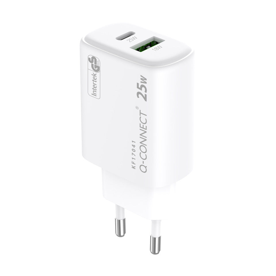 Q-CONNECT GaN-Ladegerät 25W, 1x USB-A und 1x USB-c, weiß