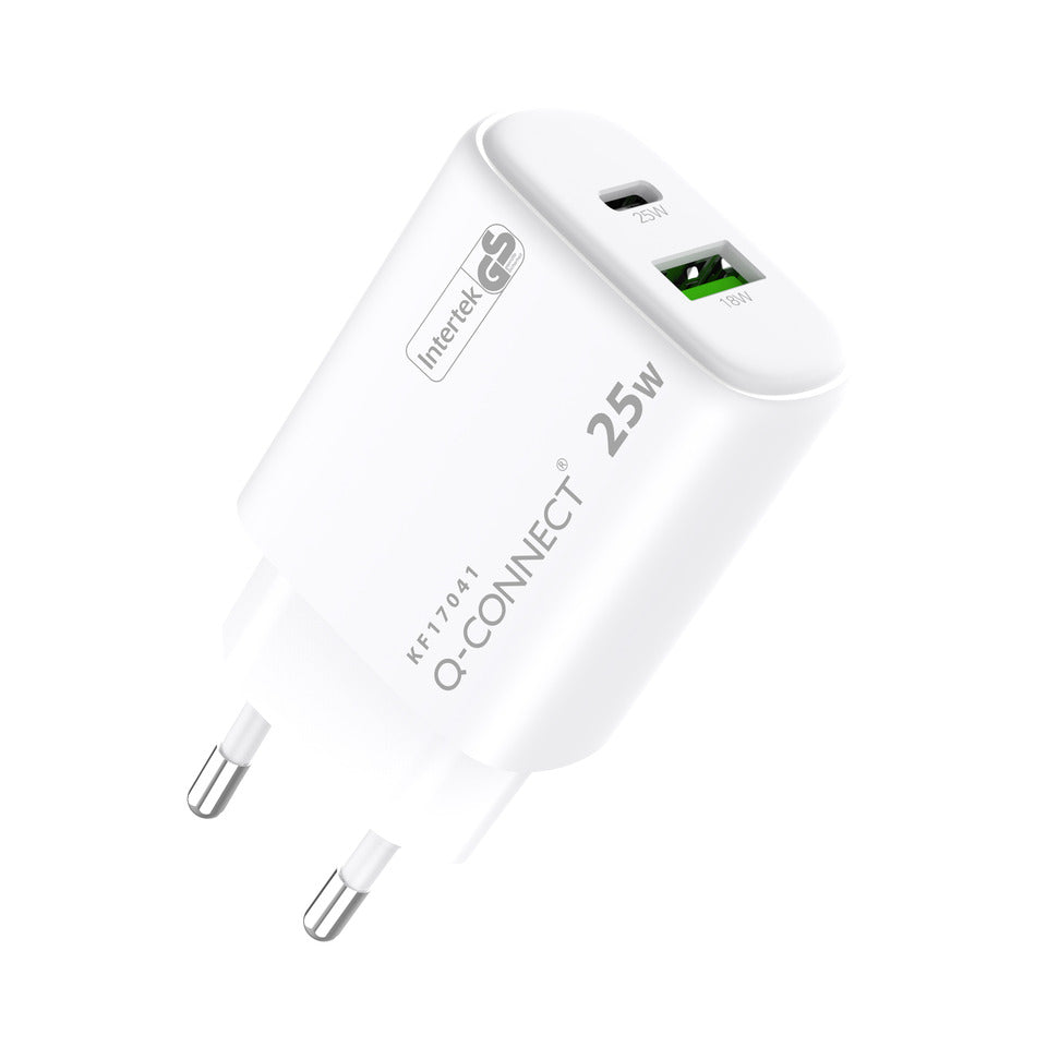 Q-CONNECT GaN-Ladegerät 25W, 1x USB-A und 1x USB-c, weiß