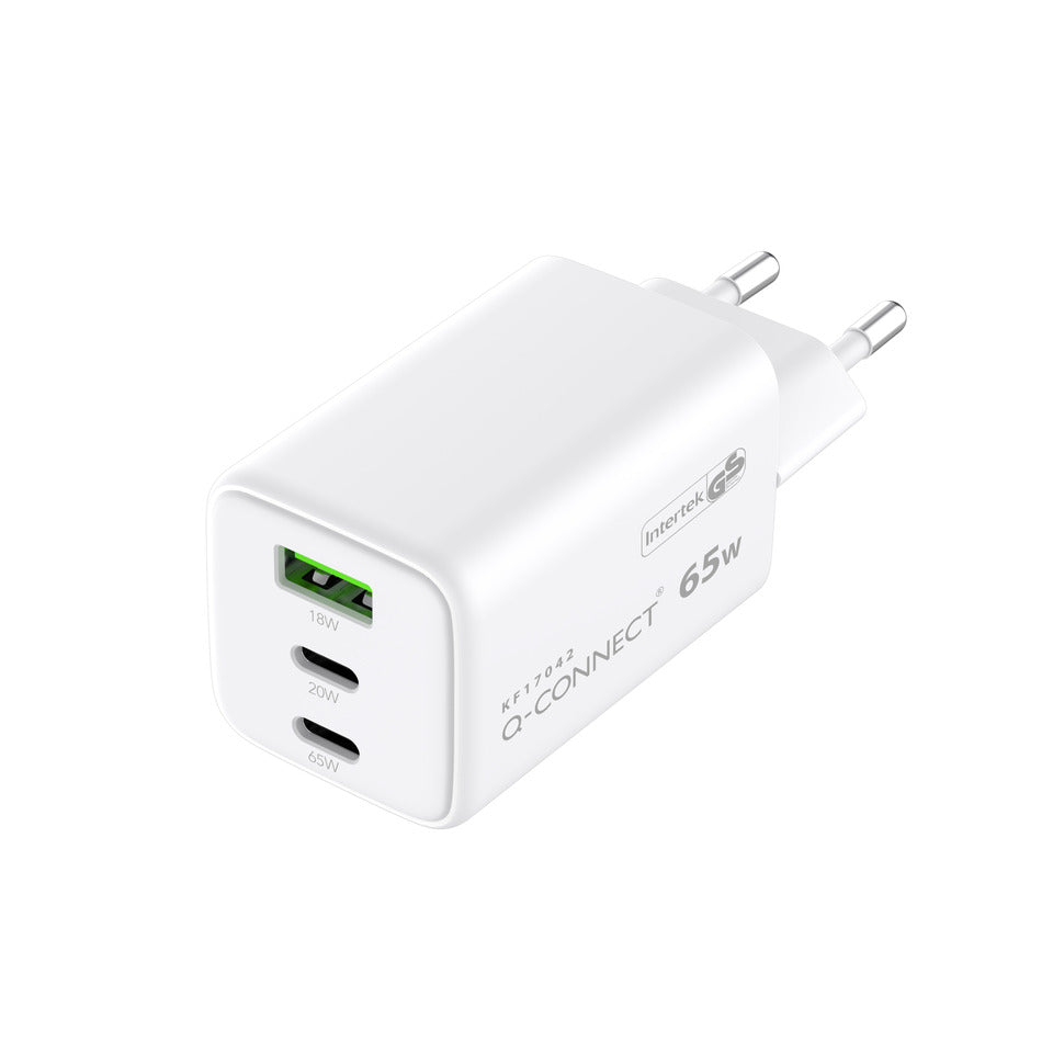 Q-CONNECT GaN-Ladegerät 65W, 1 x USB-A und 2x USB-C, weiß