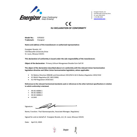 ENERGIZER Knopfzellen-Batterie Lithium CR2032, 12 Stück