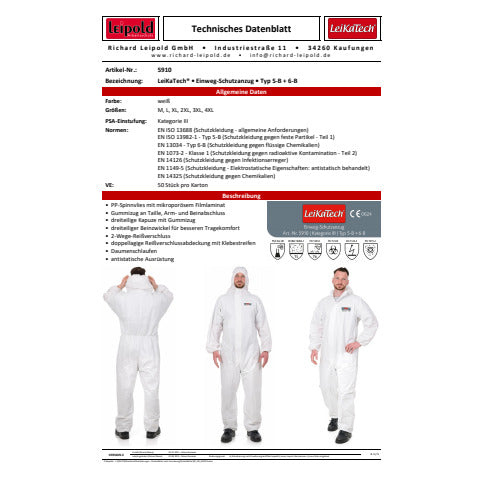 Schutzanzug LeiKaTech® - Typ5-B + 6-B, XXL, weiß 227004701