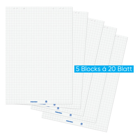 FRANKEN Flipchartblock U-Act!Line®, blanko/kariert, 680 x 990 mm, Recyclingpapier, 20 Blatt, weiß
