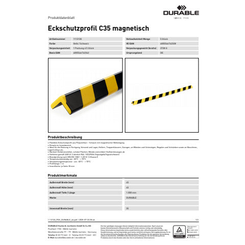DURABLE Profilleiste Ecken C35, 1 m, gelb/schwarz