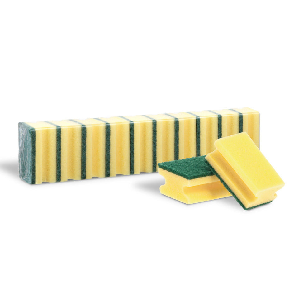 Schwamm, 9,5 x 6,5 x 4,3 cm, weich/rauh, 10 Stück, gelb/grün Q-CONNECT KF11722