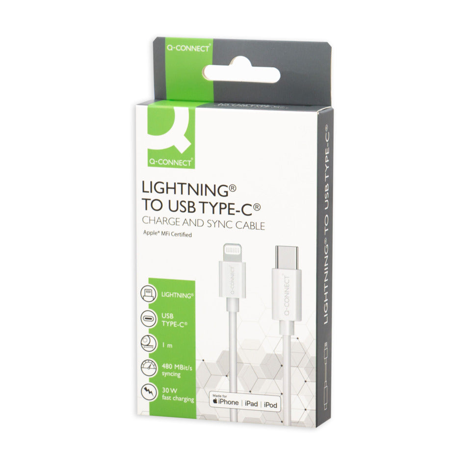 Q-CONNECT Ladekabel Lightning auf USB-C 2.0 1,0m weiß