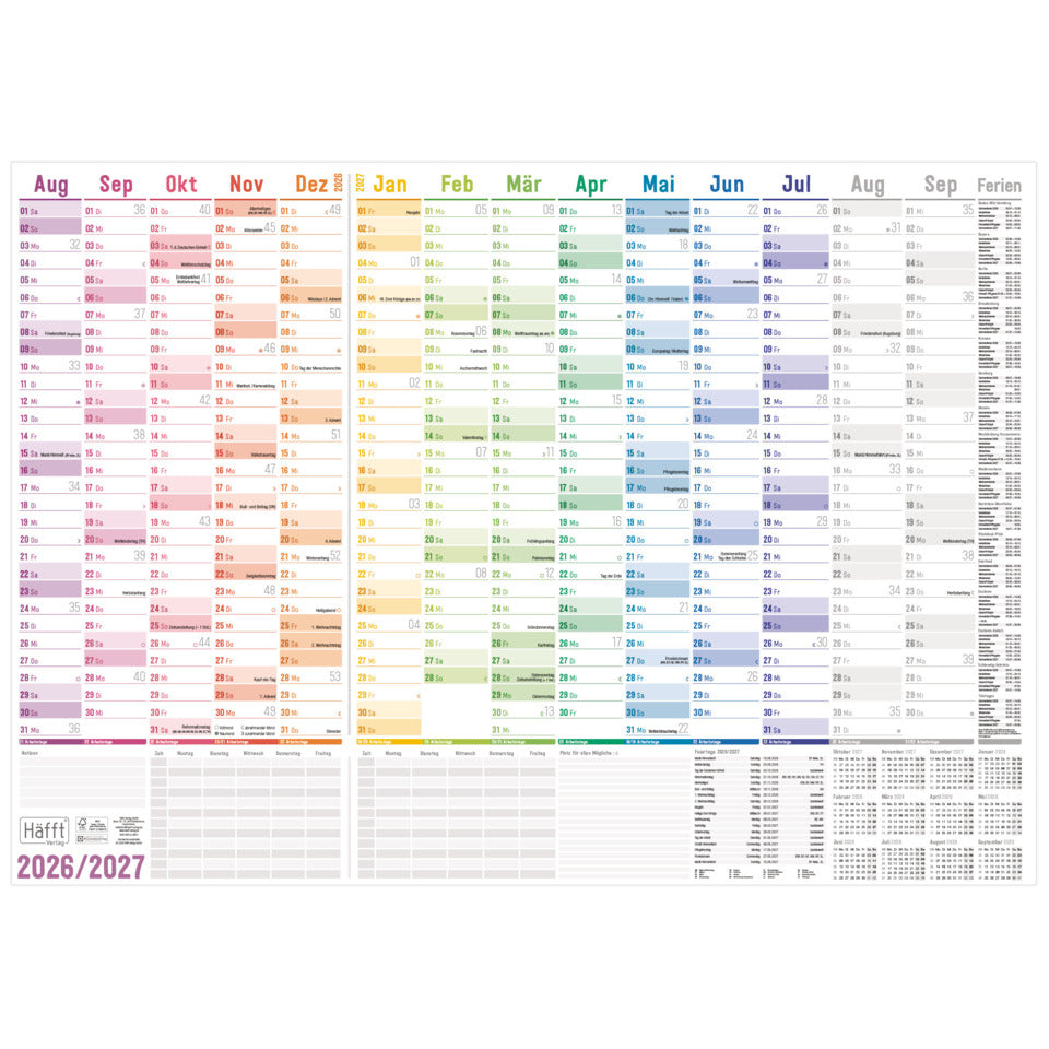 Wandkalender 2026/27, A1+, 89 x 63 cm, 15M/1S, gefalzt HÄFFT 11164-7