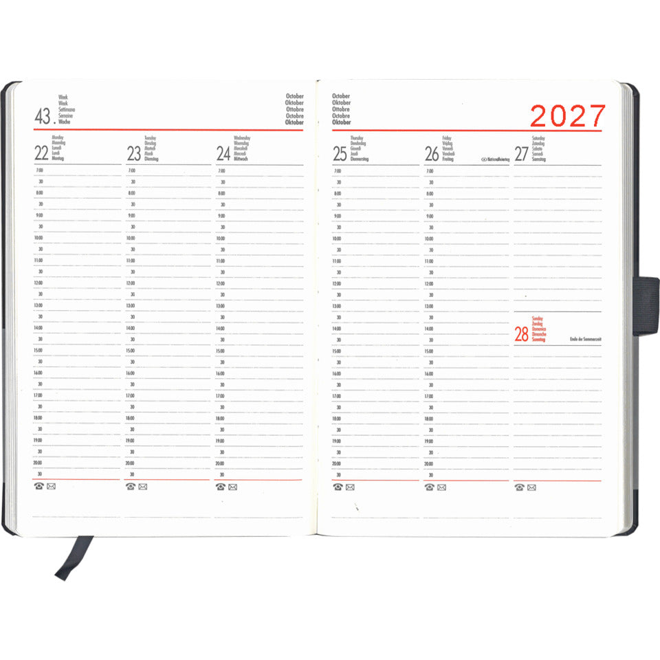 Buchkalender V-Book, A5, 1W/2S, Leinenoptik, grau BSB 02-0289