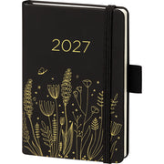 Buchkalender V Book A6 Blumen sw/gold BSB 02-0357 90x140mm