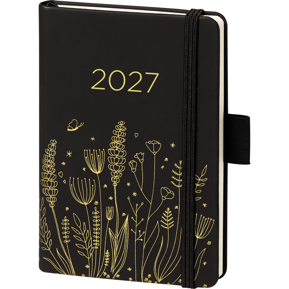 Buchkalender V Book A6 Blumen sw/gold BSB 02-0357 90x140mm