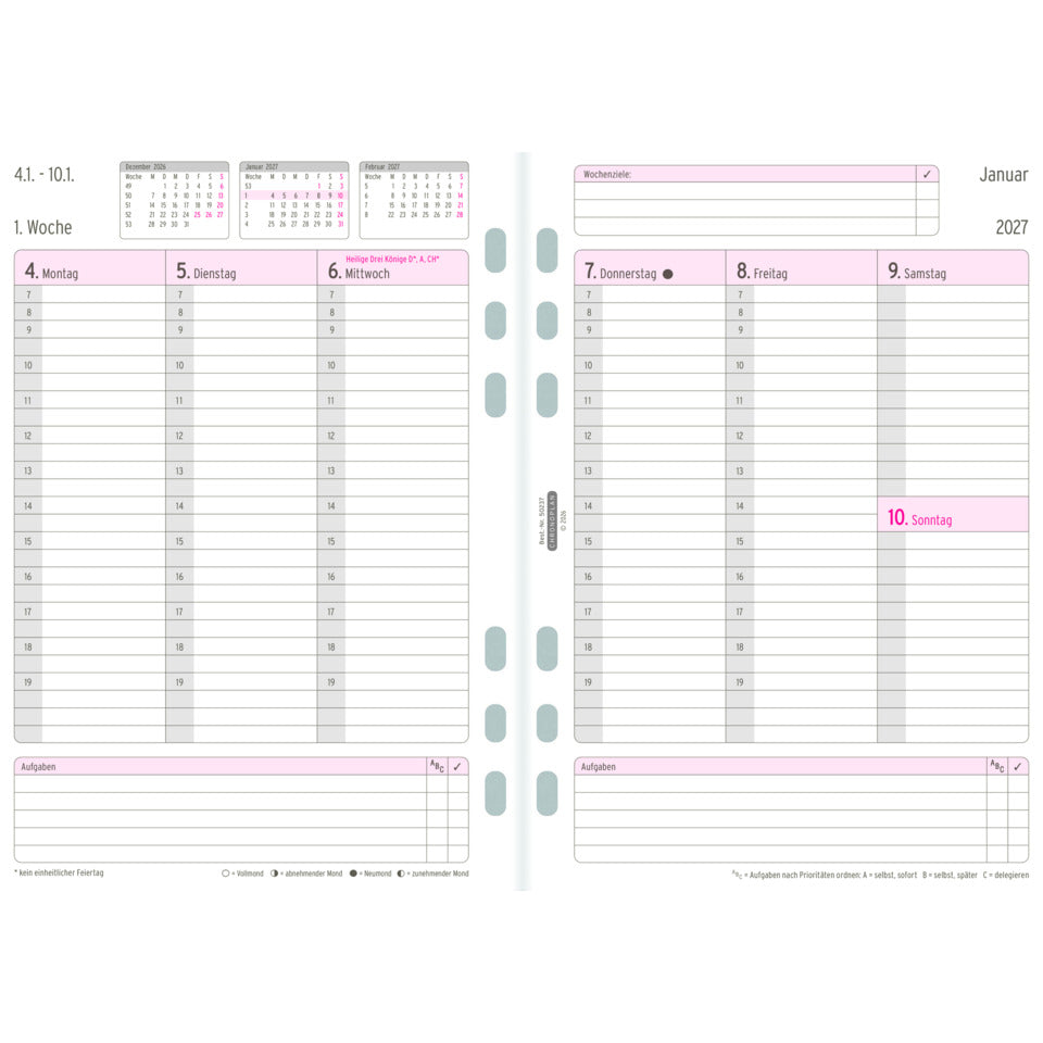Ersatzkalendarium Wochenplan 2027, A5, 80g/m², 1W/2S, weiß CHRONOPLAN 50237