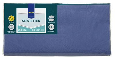 Servietten Zellltuch 33x33cm 1/4 F 250St METRO 912915 dunkelblau