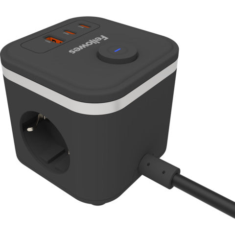 Steckdosenleiste Power Cube, 3-fach, 1 x USB-A, 2 x USB-C, schwarz FELLOWES 100137167