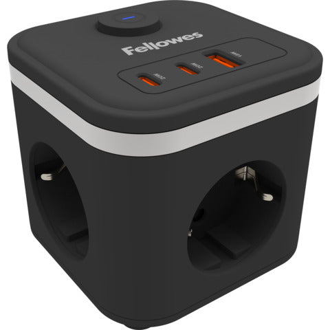 Steckdosenleiste Power Cube, 3-fach, 1 x USB-A, 2 x USB-C, schwarz FELLOWES 100137167