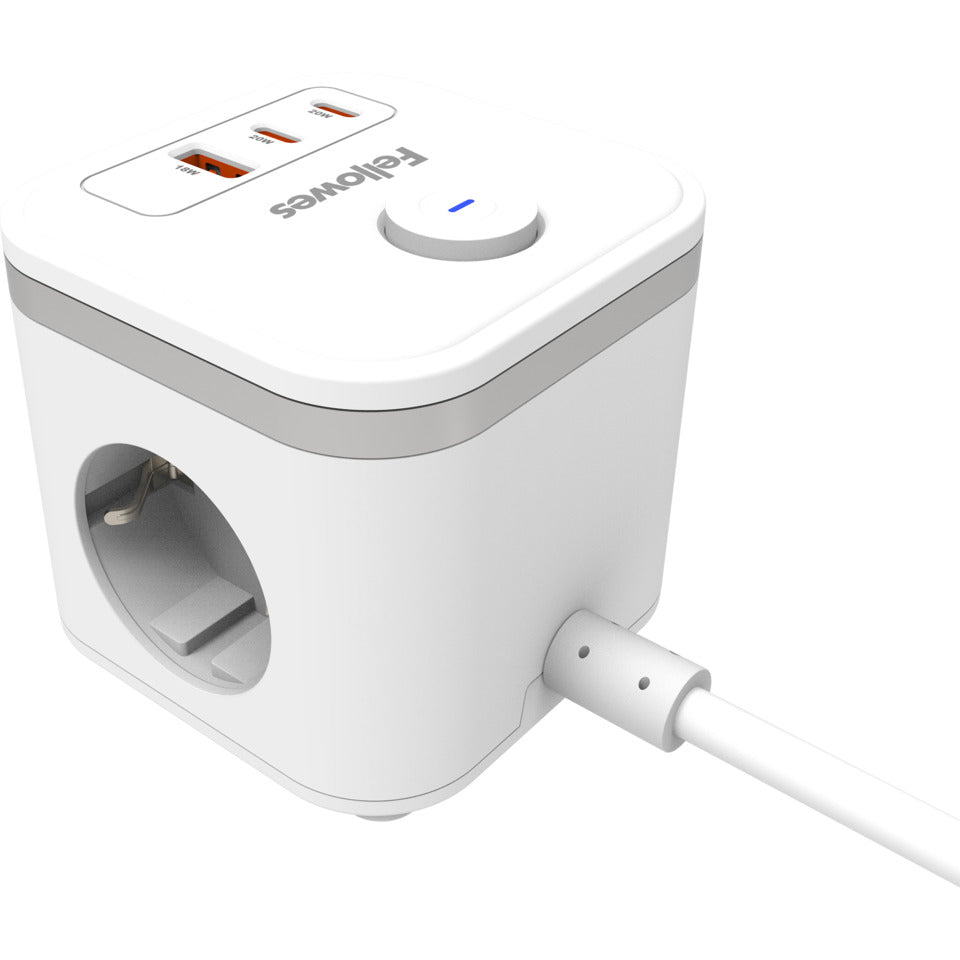 Steckdosenleiste Power Cube, 3-fach, 1 x USB-A, 2 x USB-C, weiß FELLOWES 100137168