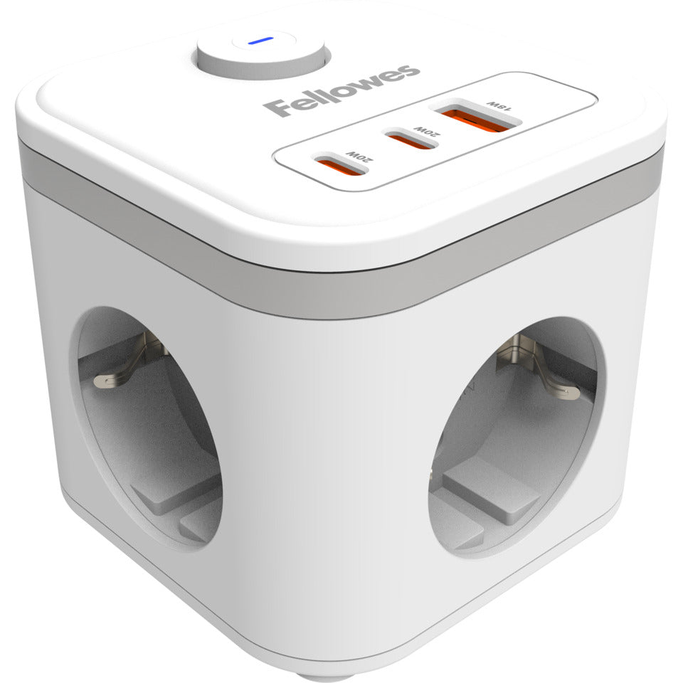 Steckdosenleiste Power Cube, 3-fach, 1 x USB-A, 2 x USB-C, weiß FELLOWES 100137168