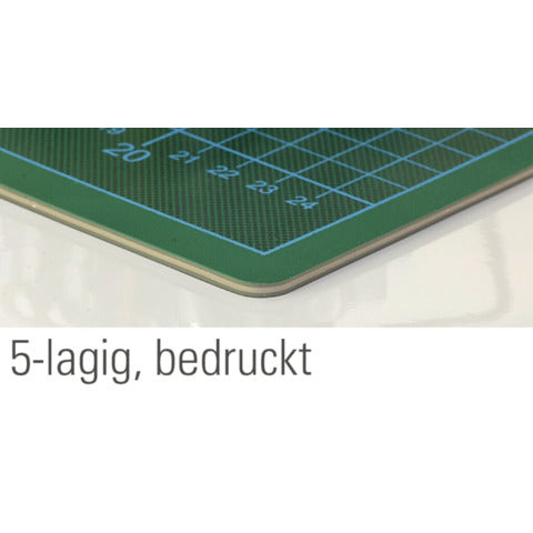 Schneidematte, 900 x 600 mm, bedruckt mit 10-und 50 mm-Teilung, 5-lagig, grün/schwarz ECOBRA 709060