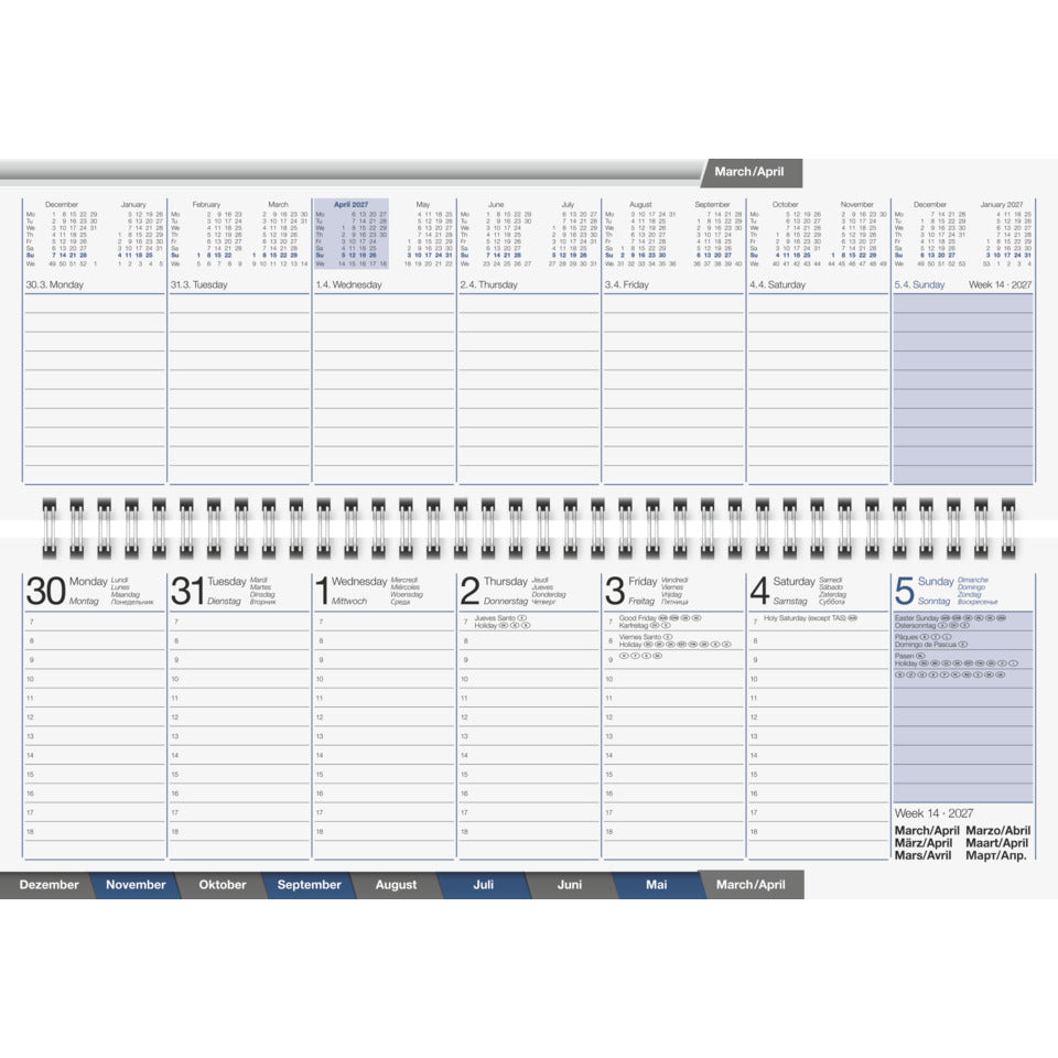 Tischkalender ac 2027 quer, 30,7 x 10,5 cm, 112 Seiten, 1W/2S, Karton, weiß RIDO 7031701007
