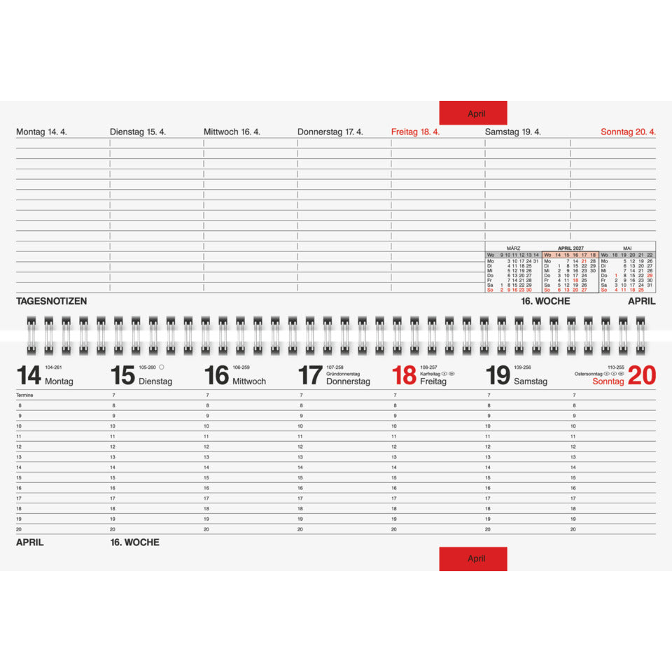 Tischkalender septant 2027 quer, 30,5 x 10,5 cm, 1W/2S, Kunststoff, gold RIDO 7036121917