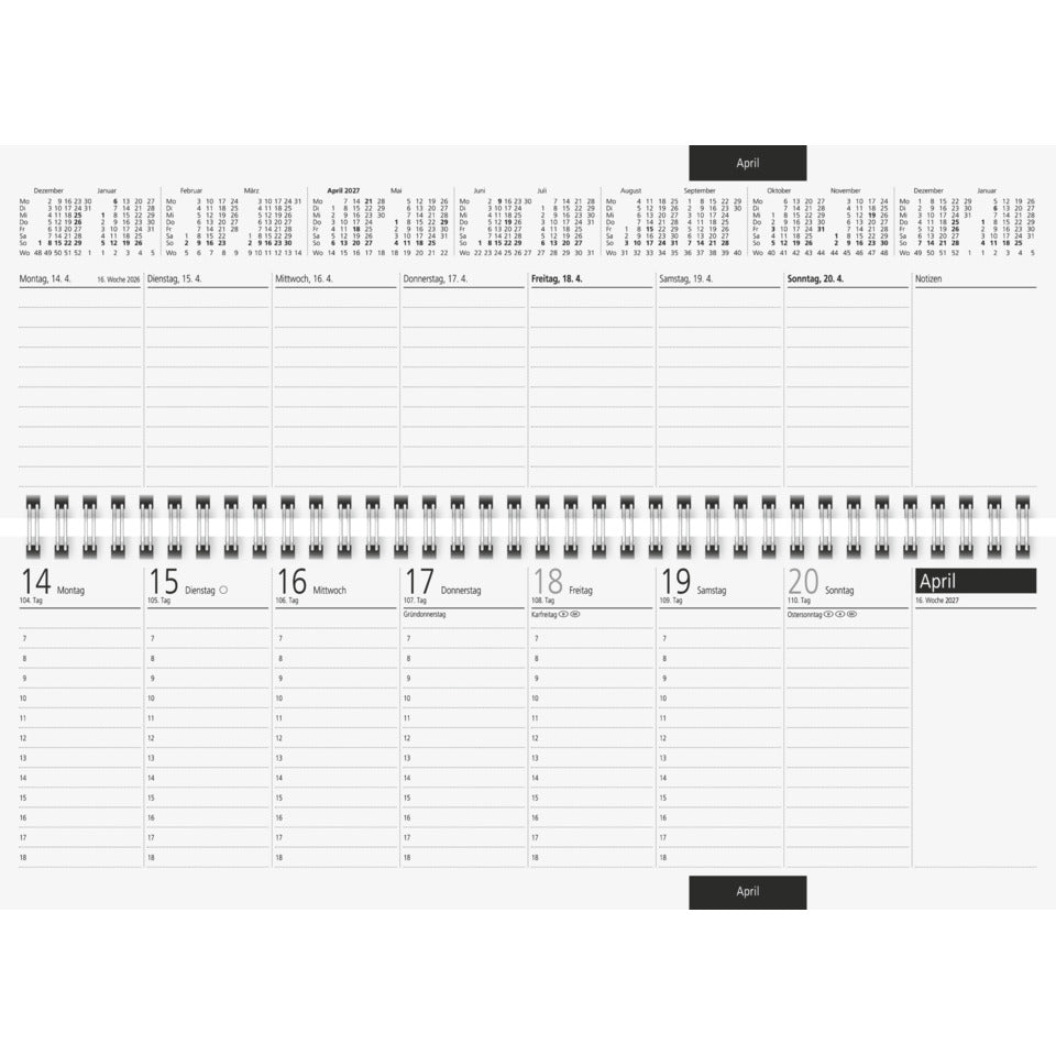 Tischkalender Sequenz 2027 quer, 29,7 x 10,5 cm, 1W/2S, Karton, weiß RIDO 7036501007