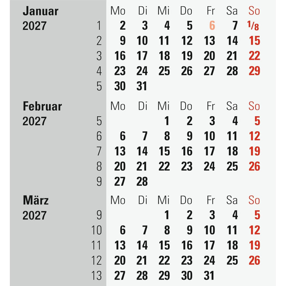 3-Monats-Tischkalender 2027, 90 x 120 cm, 3M/1S, Kunststoff, schwarz RIDO 7038000907