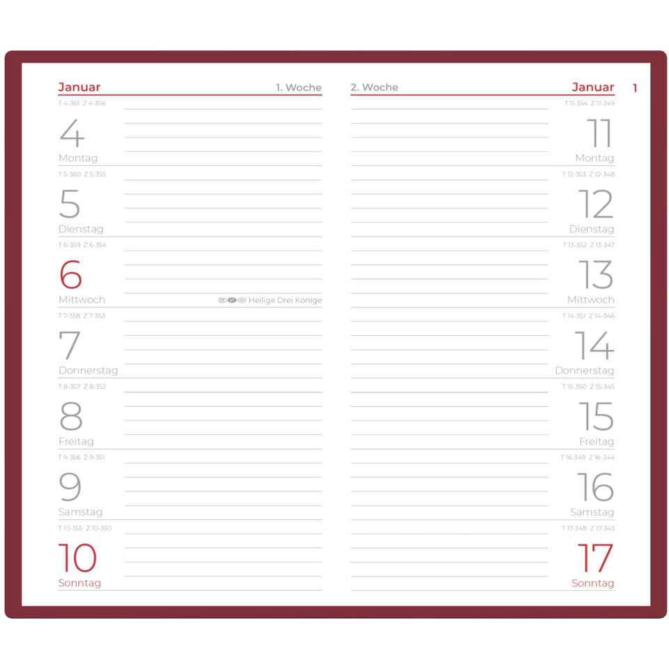Taschenkalender 2027, 9,5 x 16 cm, 1W/1S, sortiert ZETTLER 160500