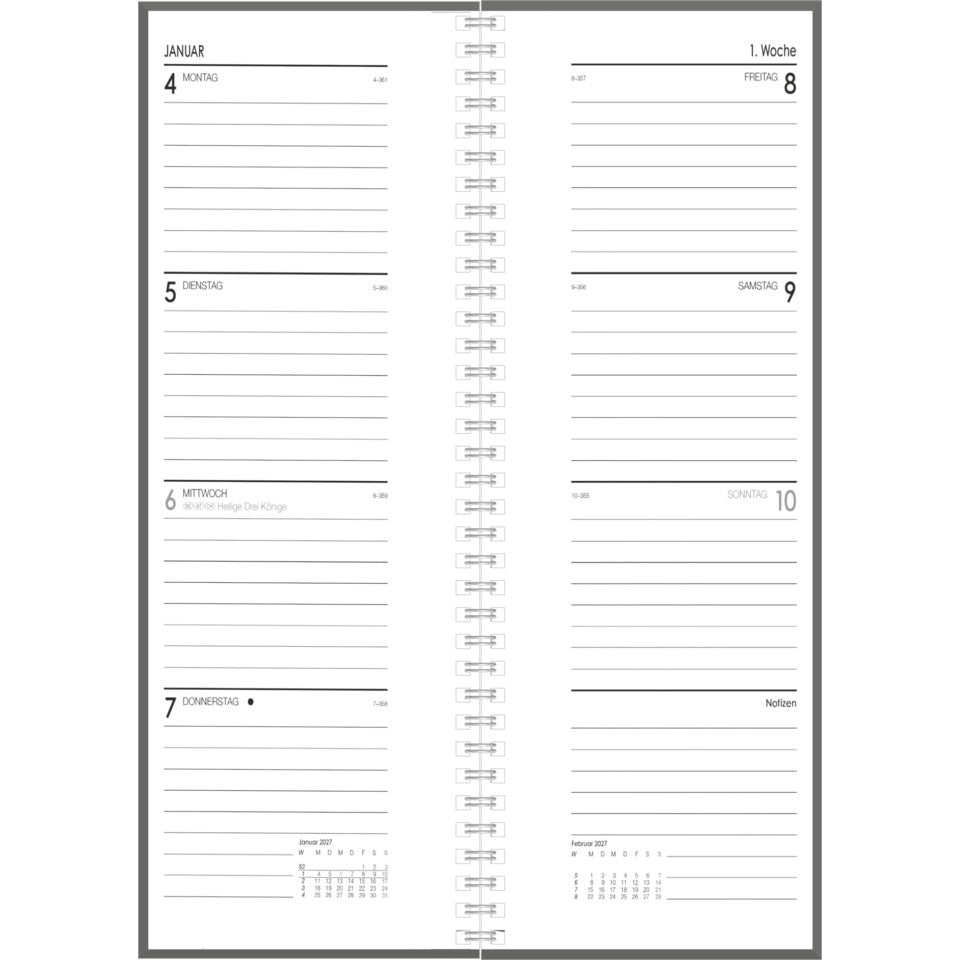 Tischkalender 2027, 10,5 x 29,5 cm, 1W/2S, sortiert ZETTLER 153700