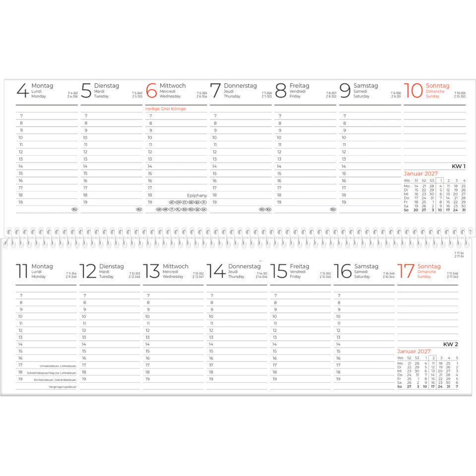 Tischkalender 2027, 26,6 x 9,9 cm, 1W/1S, blau ZETTLER 143000