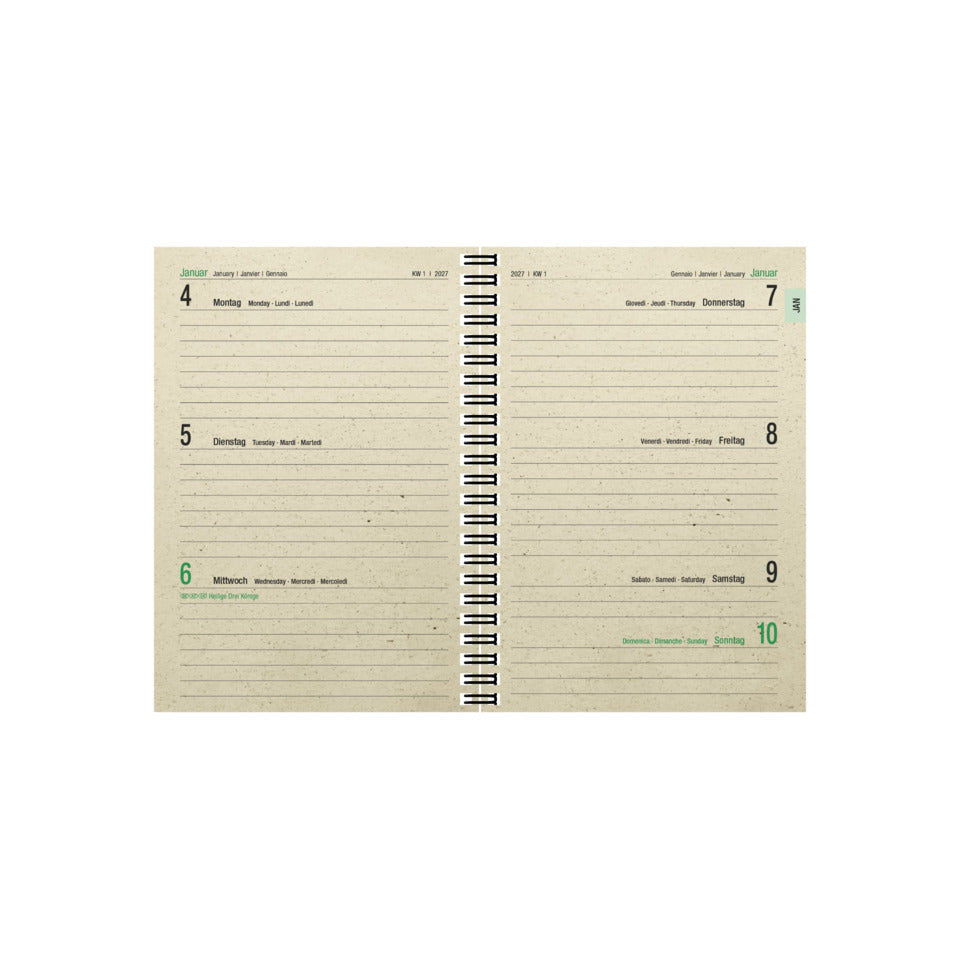 Spiralbuchkalender 2027, 13,7 x 19,6 cm, 1W/2S ZETTLER 145600
