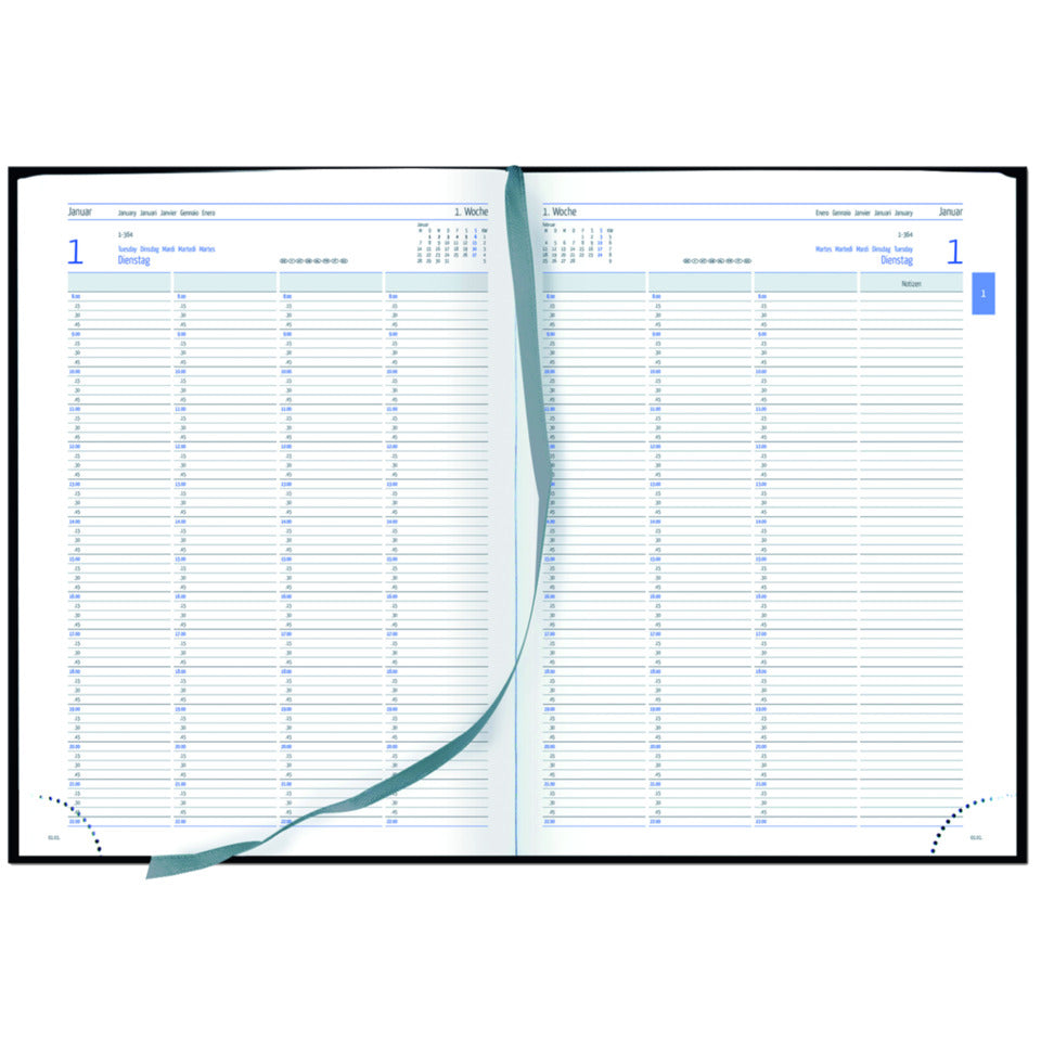 Buchkalender 2027, A4, 1T/2S, schwarz GÜSS 58064
