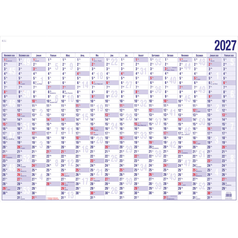 Wandkalender 2027, 42 x 39 cm, 16M/1S GÜSS 19000V