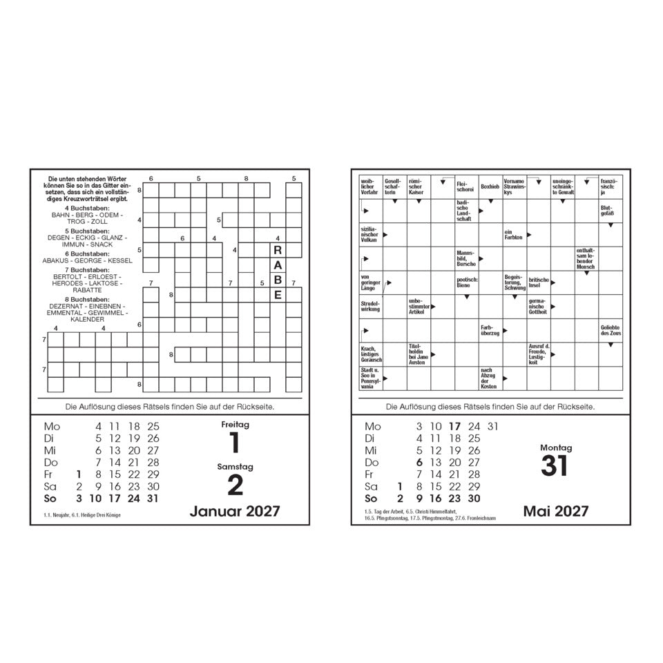 Abreißkalender Rätsel 2027, 16,5 x 22 cm BASSERMANN 15337