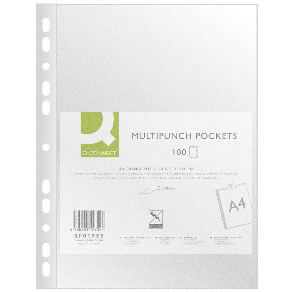 Q-CONNECT Prospekthüllen Standard - genarbt, 0,05 mm, A4, 100 Stück