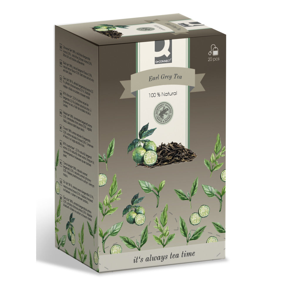 Schwarztee Earl Grey, 20 Beutel Q-CONNECT KF10244