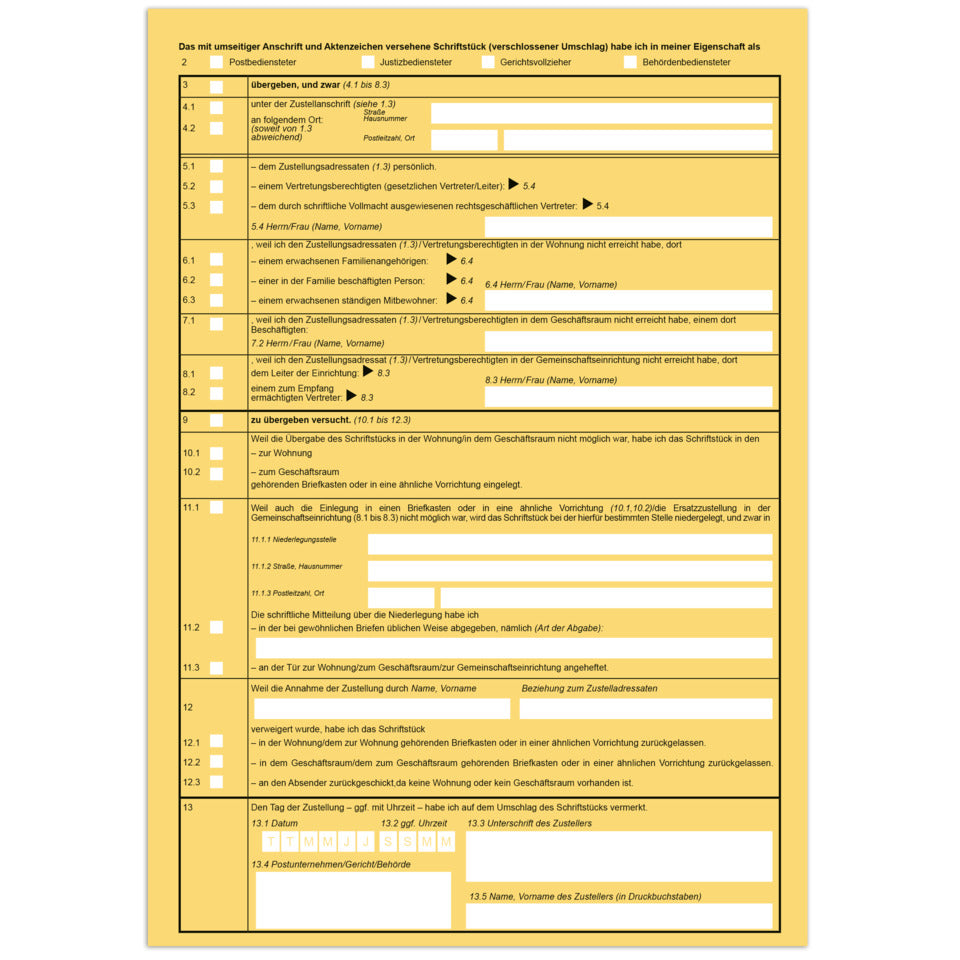RNK Zustellungsurkunde, 2 Seiten, DIN A4, 80g/qm