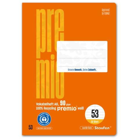 Vokabelheft LIN53 A6 32 Blatt orange STAUFEN PREMIO 040789053 90g